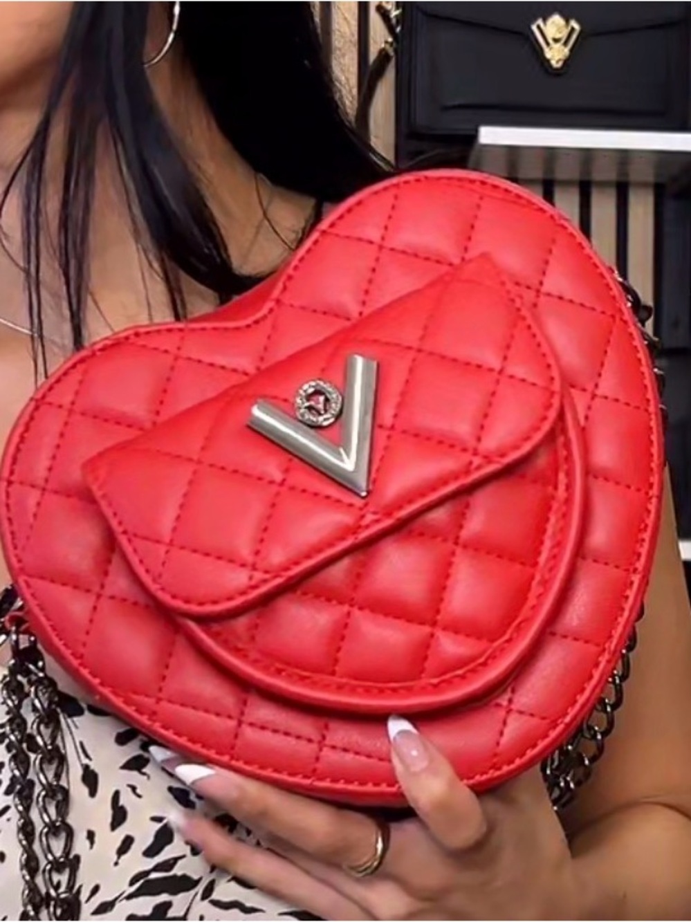 Valentino Orlandi Red Quilted Heart Crossbody Bag - V Accent